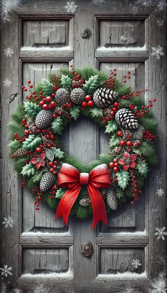 Beautifully decorated door on Christmas eve