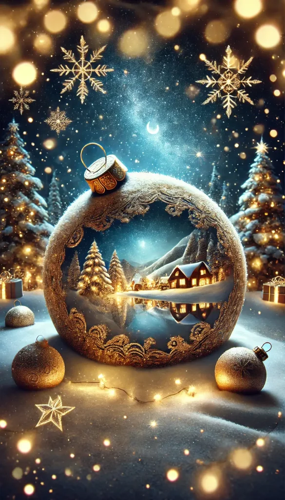 Christmas Globe Reflecting a Charming Village