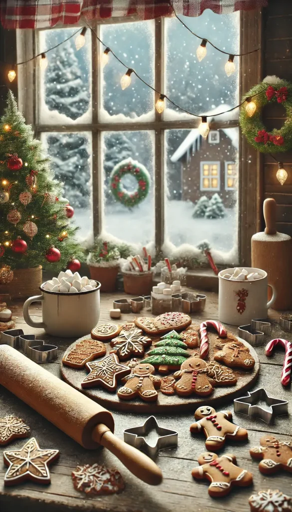 Christmas Kitchen with Gingerbread Cookies and Treats