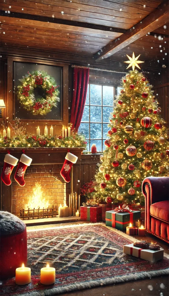 Cozy Decorated Interior with a Warm Fireplace