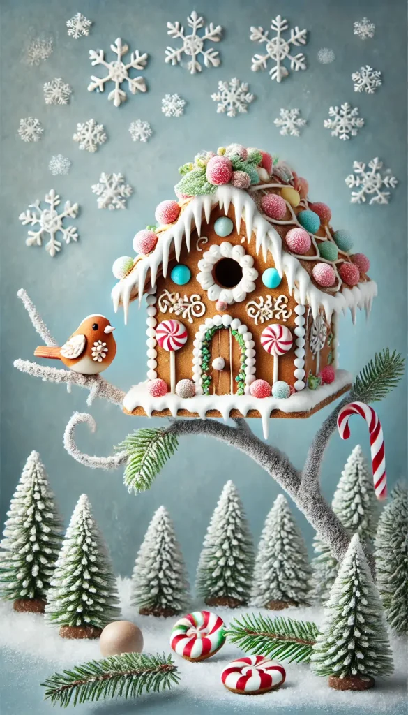 Decorated bird house for Christmas