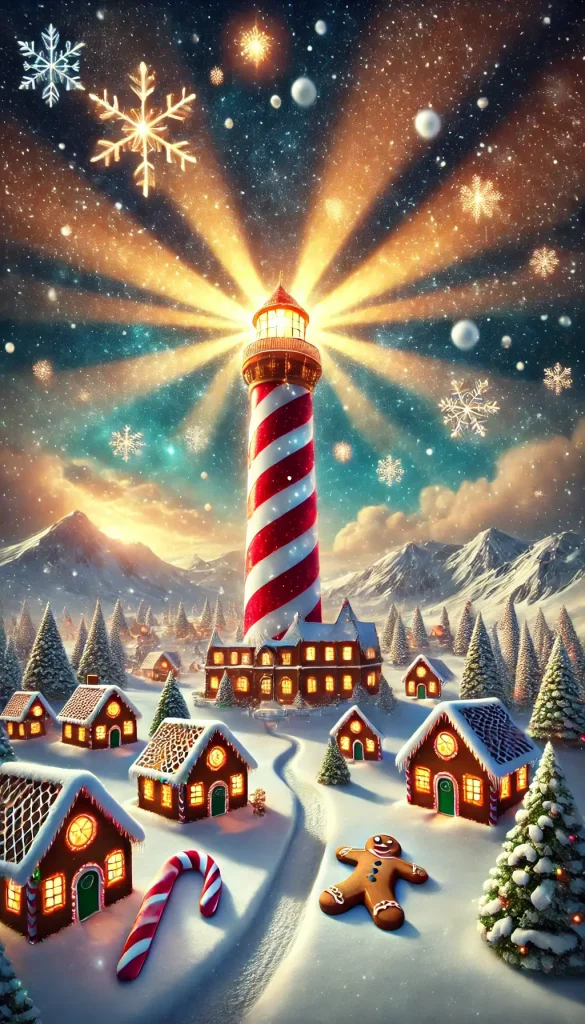 Light house decorated for Christmas eve
