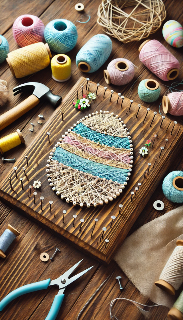 Easter Egg String Art on Wooden Boards