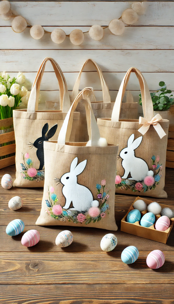 Easter Bunny Burlap Tote Bags
