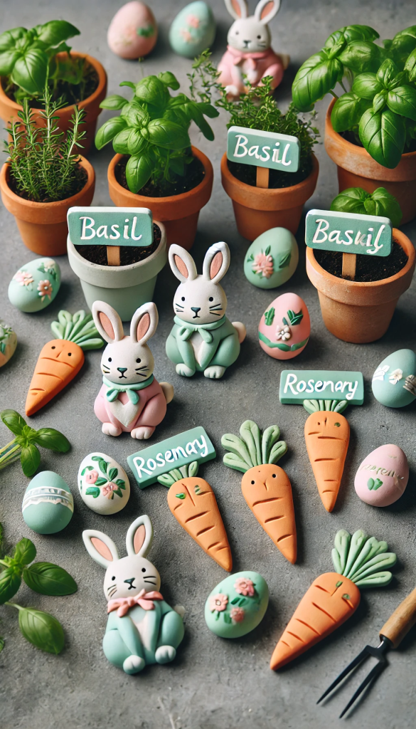 Pastel Easter Bunny Clay Plant Markers