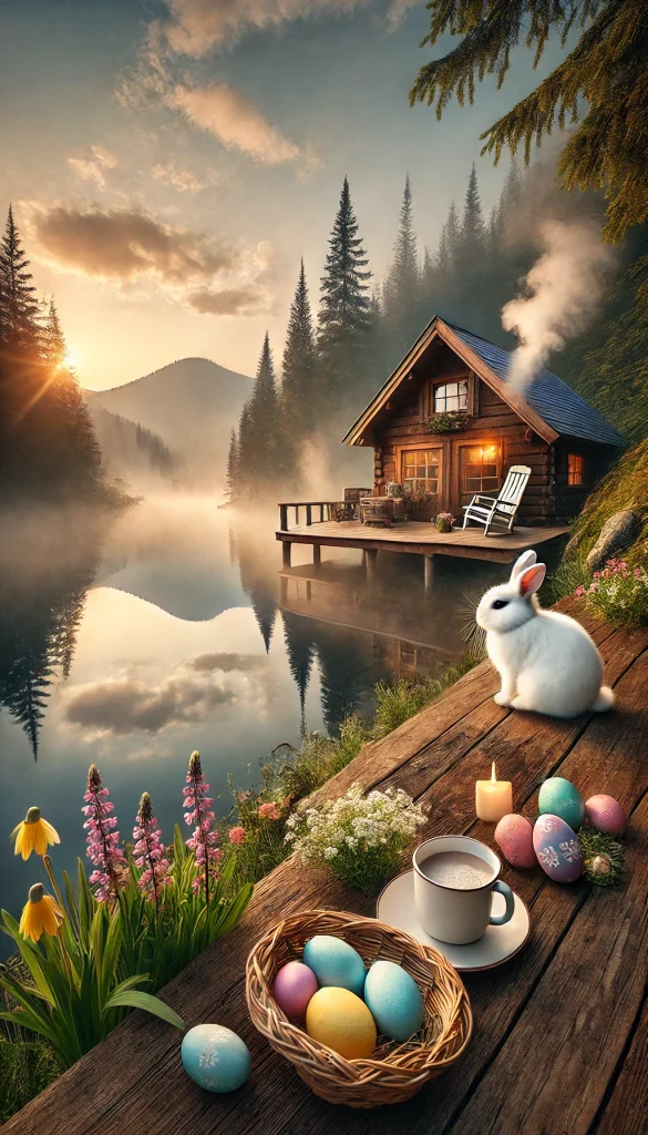 Tranquil Easter Morning at a Lakeside Cabin