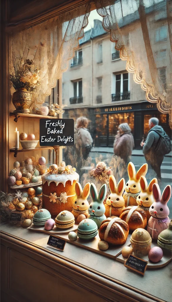 Easter Bakery Window with Freshly Baked Pastries