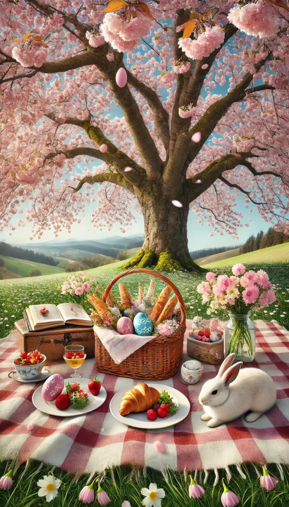 Easter Picnic Under a Blooming Cherry Blossom Tree