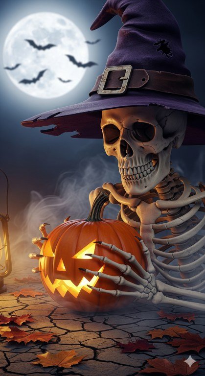  Skeleton Holding Pumpkin