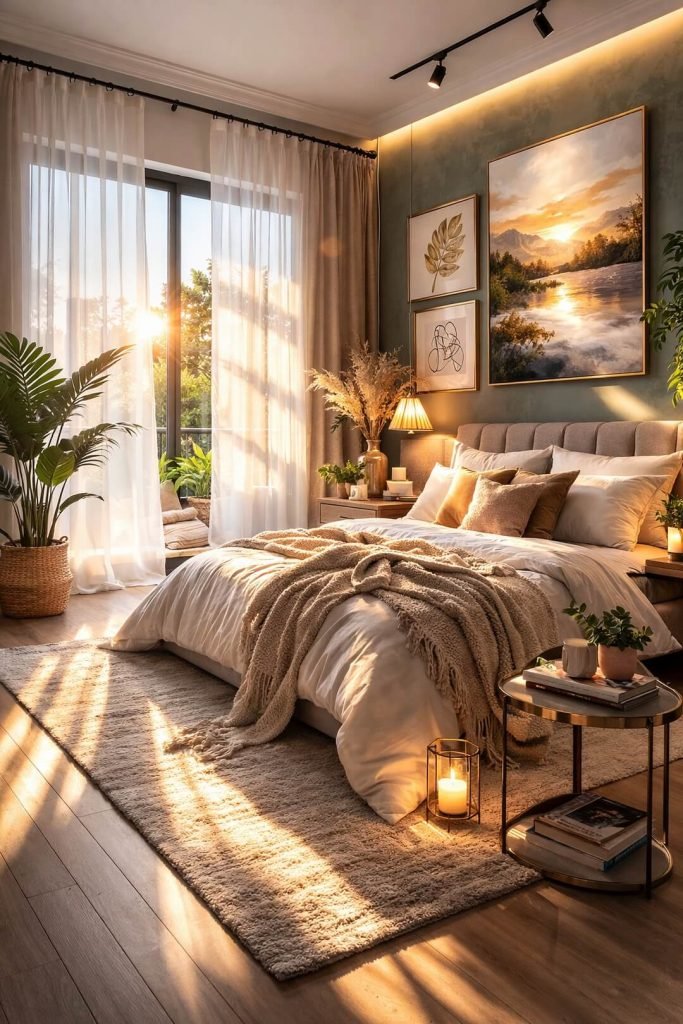 Adding indoor plants for cozy bedroom idea