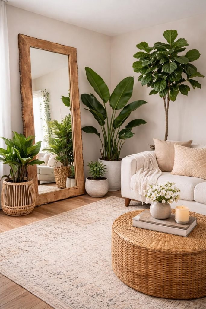 Beautiful floor length mirror for cozy bedroom look
