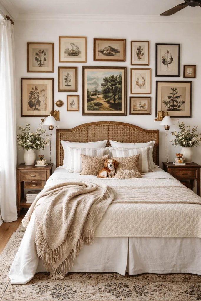 Beautiful gallery wall bedroom idea
