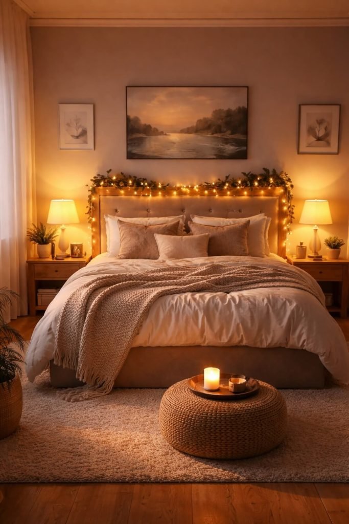 Bedroom with warm ambient lighting