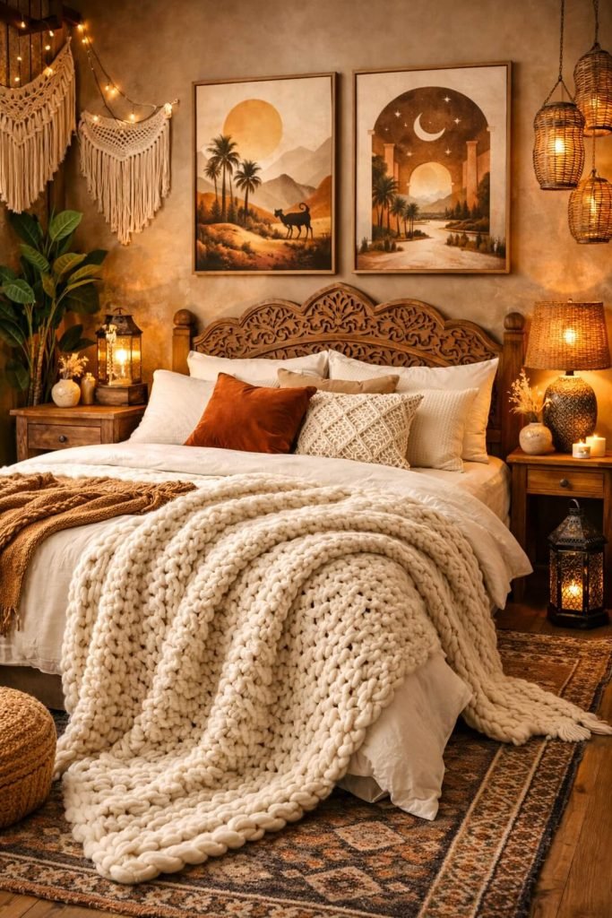 Textured throw blanket in bedroom