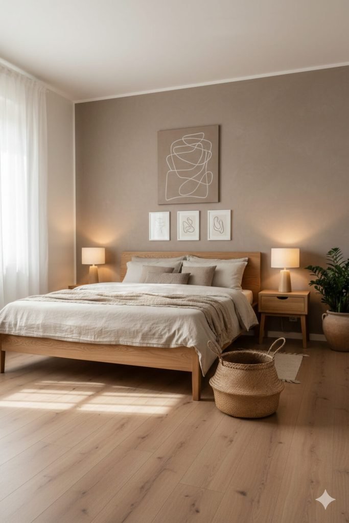 Warm wood elements for beautiful bedroom finish