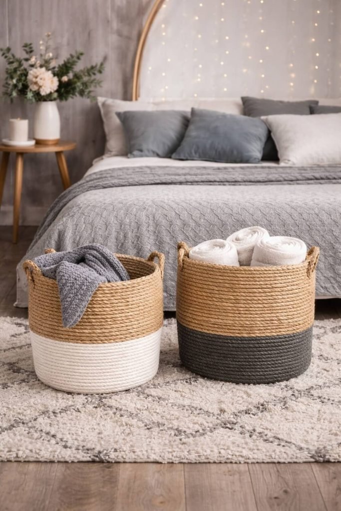 Woven basket bedroom idea