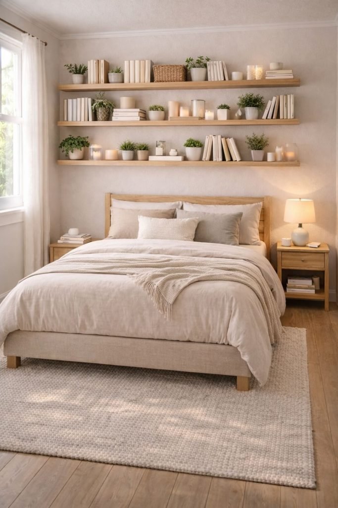 Built-In Wall Shelves Small Bedroom