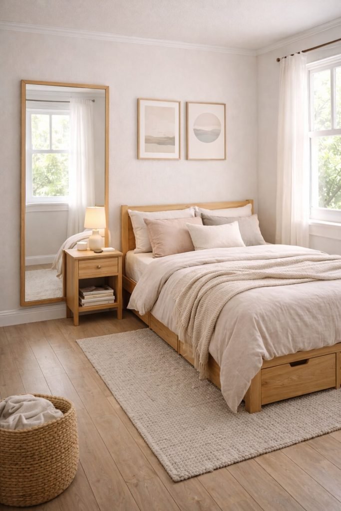 Mirror-Enhanced Small Bedroom