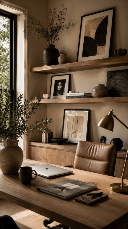 Floating Shelves with Layered Art