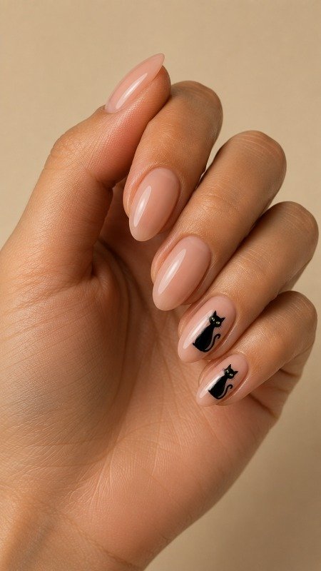 Black Cat Accent Nails