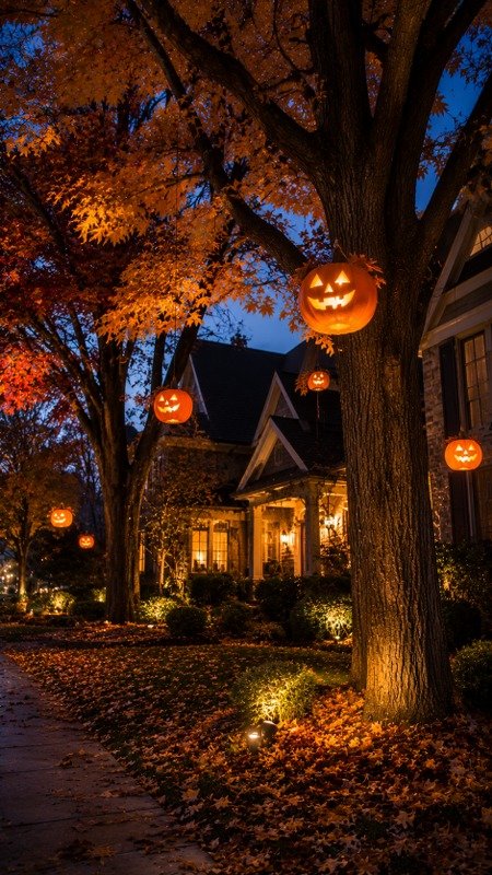 Decorate Trees with Hanging Jack-o'-Lanterns