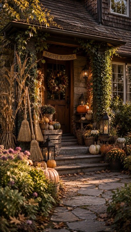 Decorate with Vintage Brooms and Rustic Crates