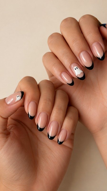 Glossy Black French Tip Nails